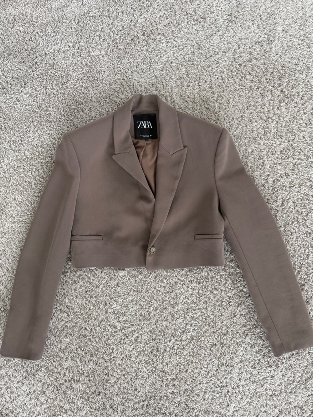 ZARA Cropped Blazer Jacket in Taupe Brown